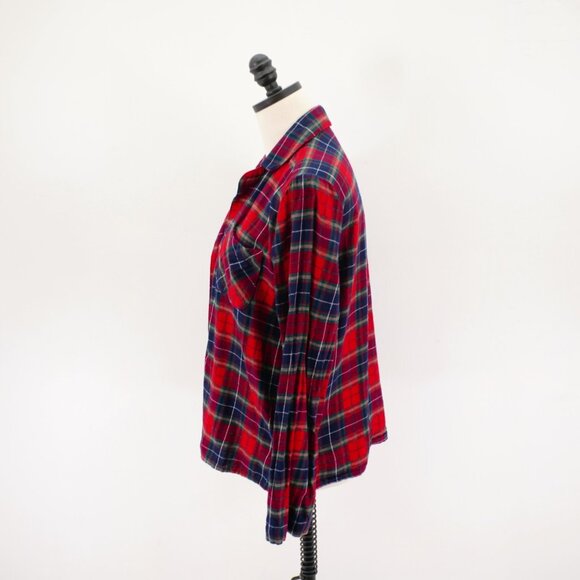 Old Navy Blue Red Green Plaid Flannel Collared Button Front Shirt Top Small Long - Picture 6 of 10